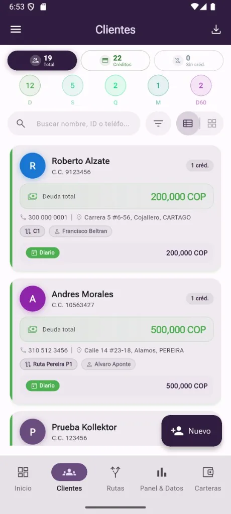 Listado de clientes y deudas