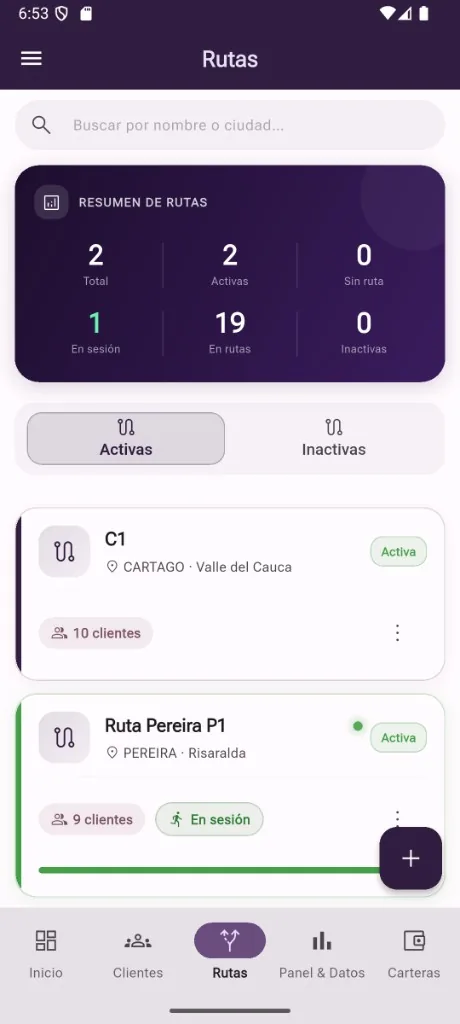 Gestión de rutas activas